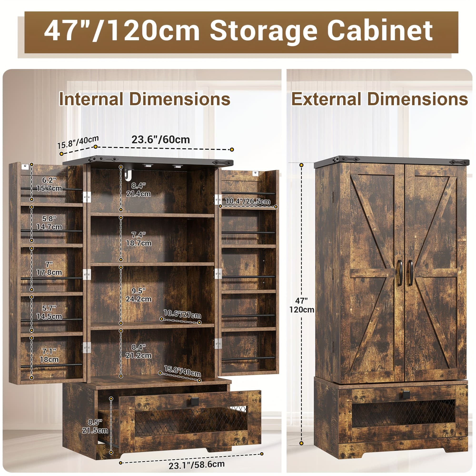 TEMU 55'' Pantry Cabinet, Kitchen Pantry Storage Cabinet With Adjustable Shelves And Drawer, Wooden Kitchen Storage Cabinet, Buffet Cupboards Cabinet For Kitchen, Living Room, Bathroom, Dining Room