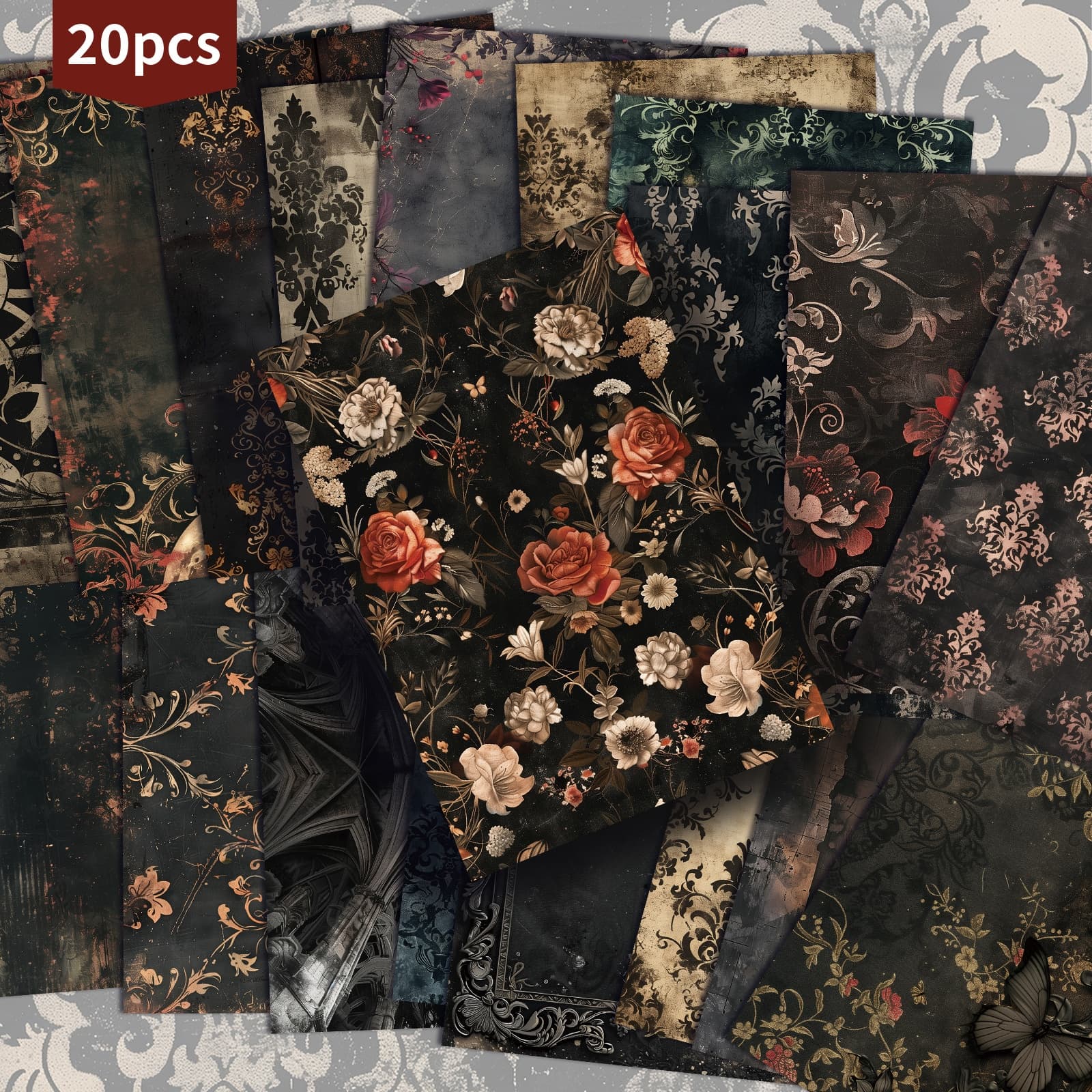 TEMU 20 Pack Whimsical Gothic Textured Paper Postcards -4x6 Inches Gothic Junk Journal Paper, Classic Pinup Illustrations, Collectible Decorative Painting Cards For Scrapbooking & Crafting