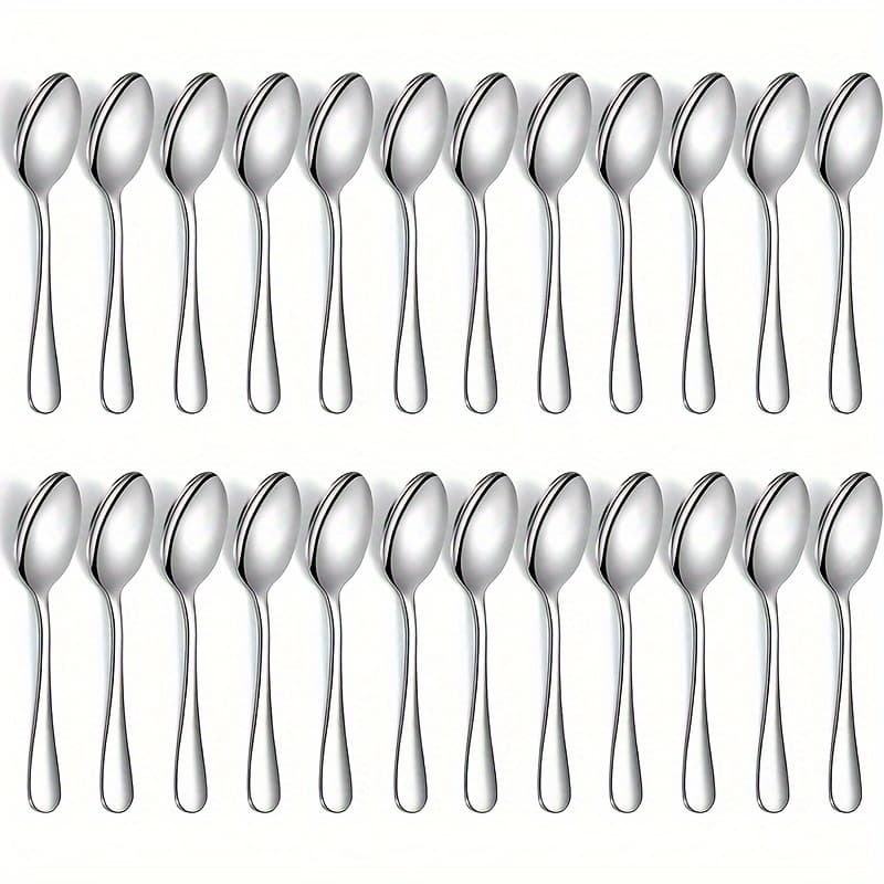 TEMU 24pcs Stainless Steel Coffee Spoon Set, Dessert Spoon, Spoon, Modern Teaspoon, Reusable Ice Cream Spoon, Dishwasher-safe Silverware For Parties, Weddings, Kitchens And Restaurants