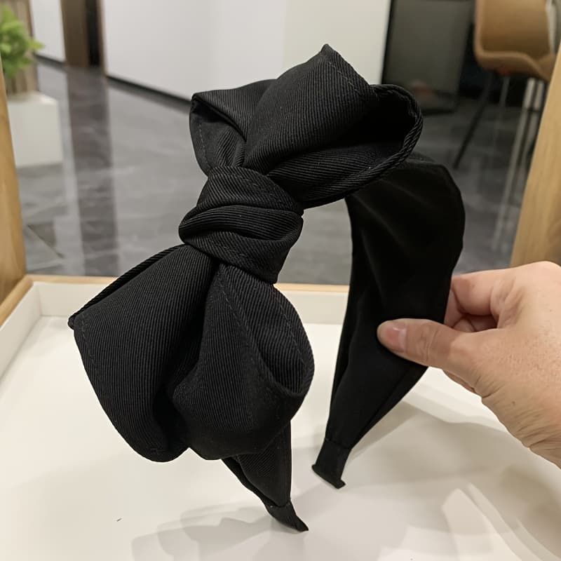 TEMU Single Elegant Wide Band Headband With Bow - Vintage Hair Accessory Suitable For, Weddings, Parties, Everyday - Solid Color Hair (no Feathers)