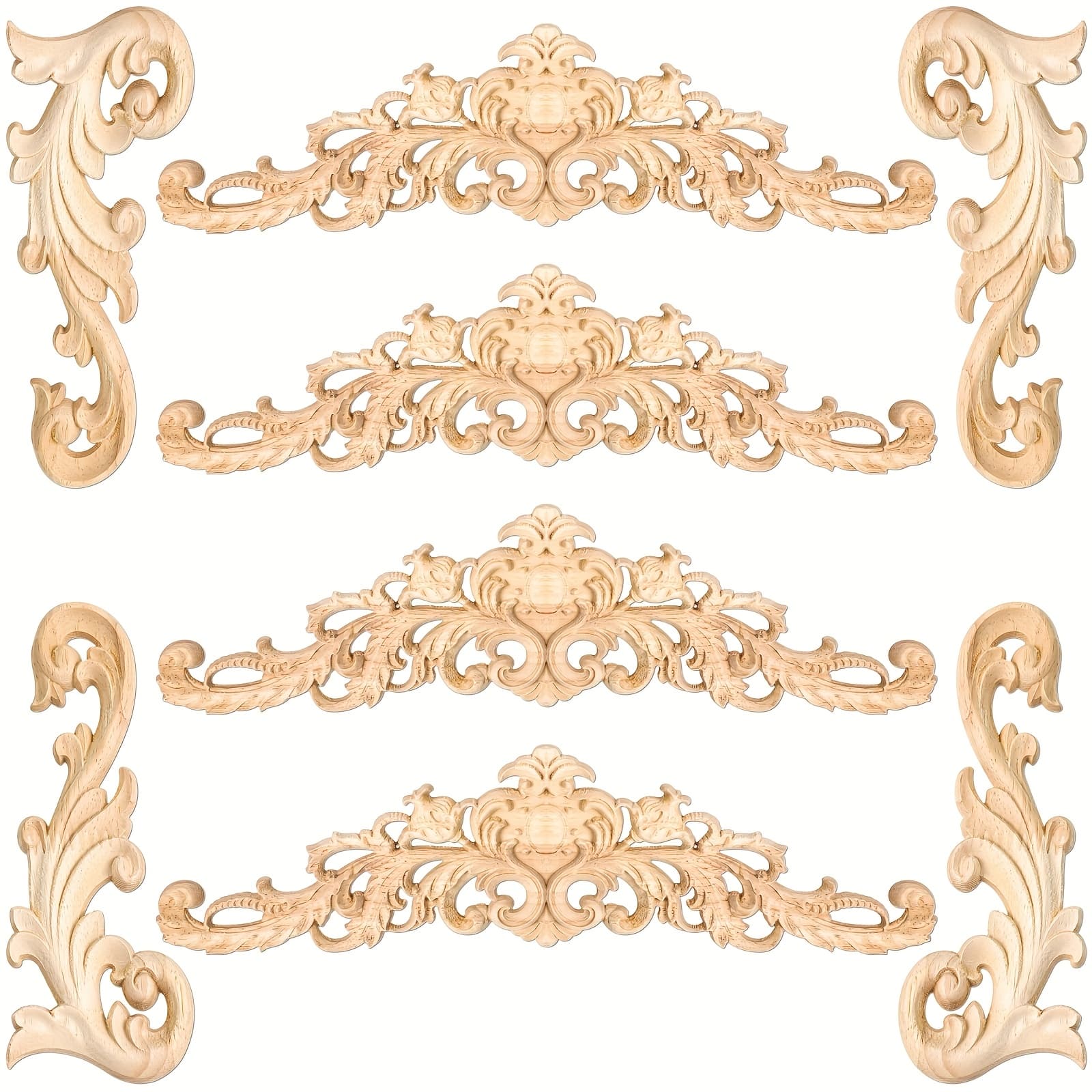 TEMU Set Of 8 Appliques Designed For Decoration, Including Carved Onlays Suitable For Furniture. Wood Embellishments Come Sizes, Perfect For Enhancing Door Decor With A Stylish Touch