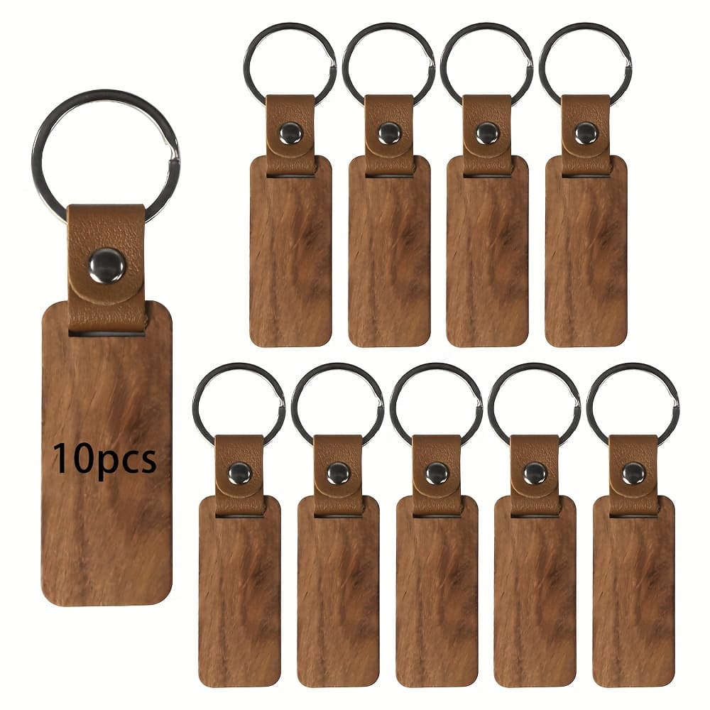 TEMU 10pcs Wooden Blank Retro Keychain, Laser Engraved Wooden Tag Keychain