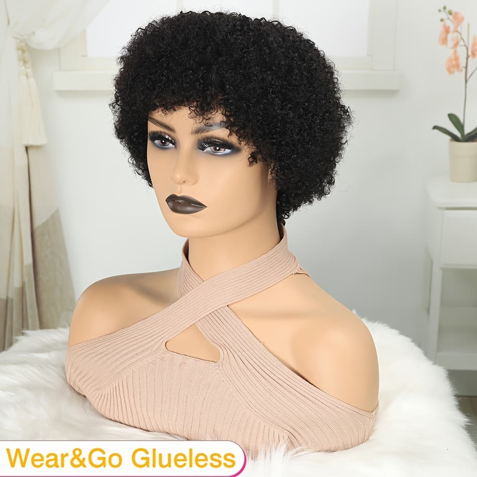 TEMU Short Afro Glueless Wig For Women Real Human Hair Soft And Fluffy Glueless Wigs 80s Wig Cosplay Or Daily Use Wigs Density Afro Wig