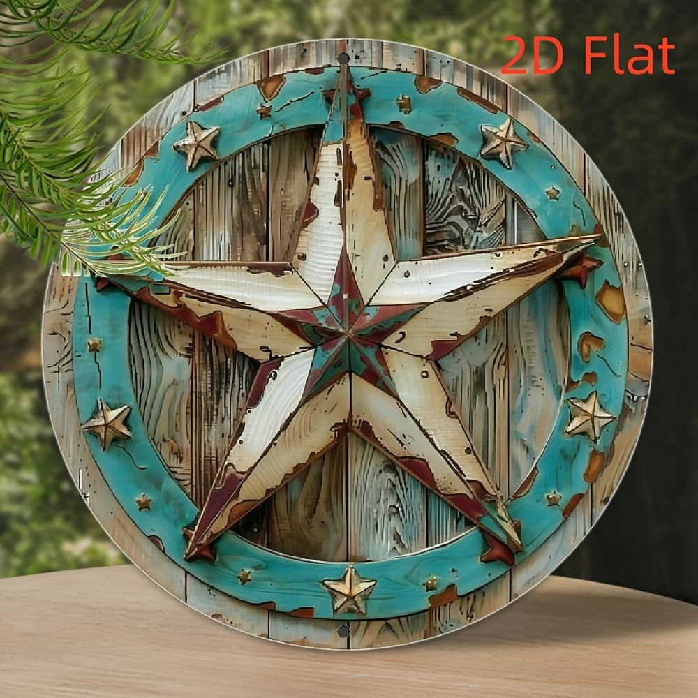 TEMU 2d Flat Vintage Rustic Metal Wall Art - Handcrafted Aluminum Round Sign For Home, Bar, Cafe And Garden Decor | Easy To Hang, Western Farmhouse Style Gift Idea