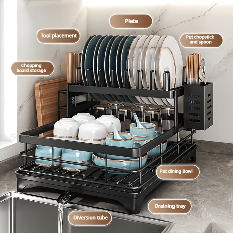 TEMU 2-tier Space-saving Dish Drying Rack, Countertop Kitchen Organizer With , Dish Storage Holder For Home Kitchen