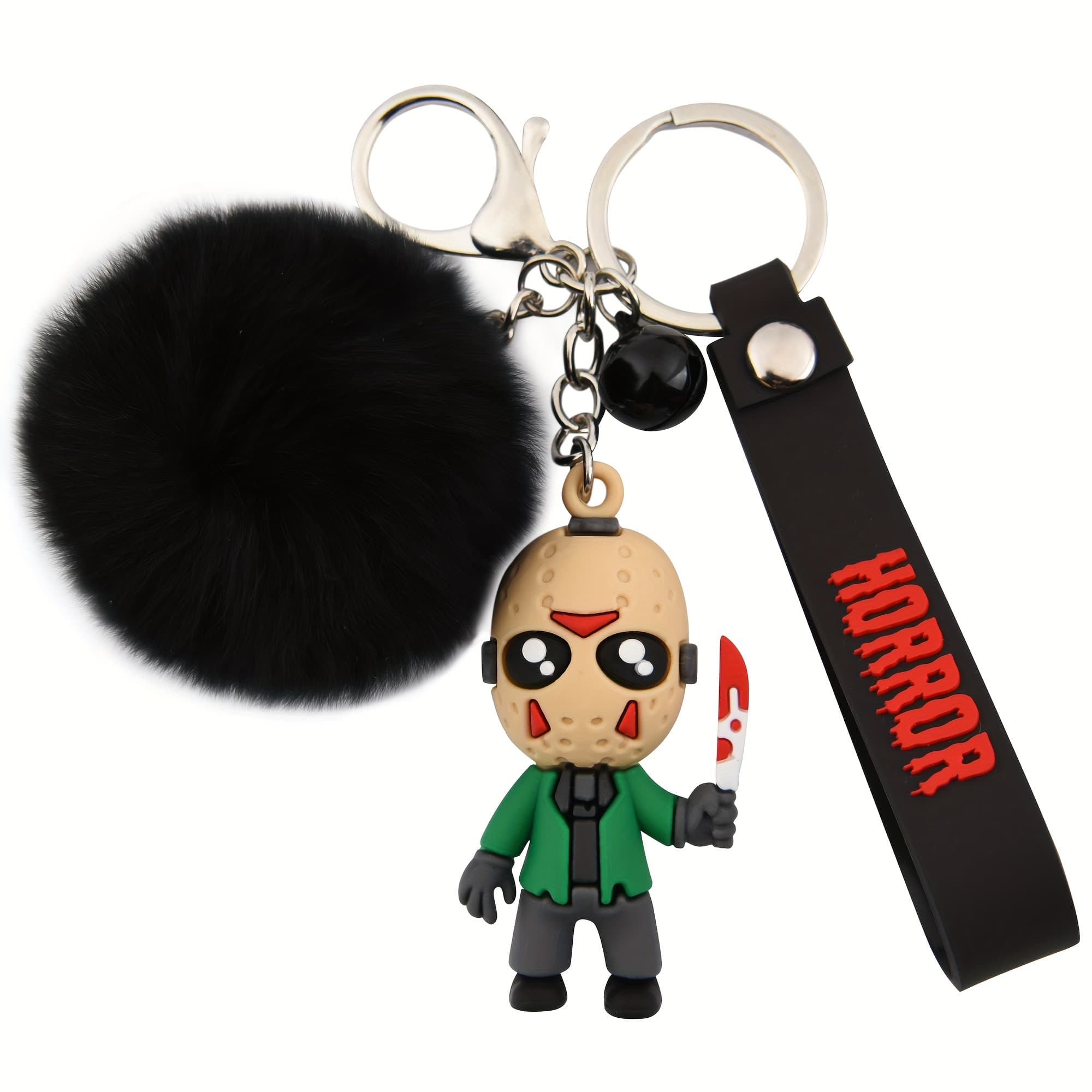 TEMU 1pc Unique Horror Theme Keychains - Spooky With Black Pom Pom Men Women Party Favor