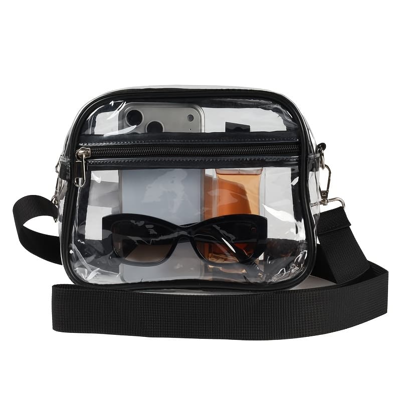 TEMU Transparent Handbag Suitable For Concerts & Sports Events - Lightweight Diagonal Crossbody Bag With Adjustable Strap, Zipper Closure, Casual For Sports Venues, Music Festivals & Daily ()