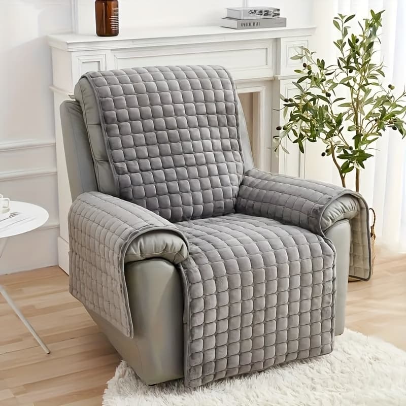 TEMU 1pc With Pocket Chair Cover - Anti Slip Elastic Sliding Cover, Soft Plush Sofa Protection Cover, Suitable For Living Room, Office And Home Decoration