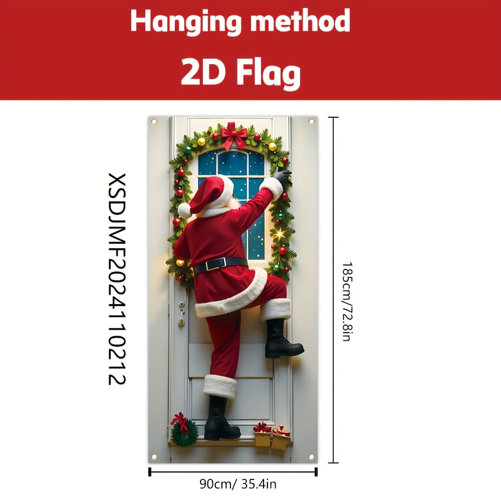 TEMU 2d Flat, Santa Claus Christmas Porch Banner - 35.4" X 72.8" Durable Polyester Door Frame Decoration, Vibrant & Fade-resistant Outdoor Holiday Decor, Christmas Decor
