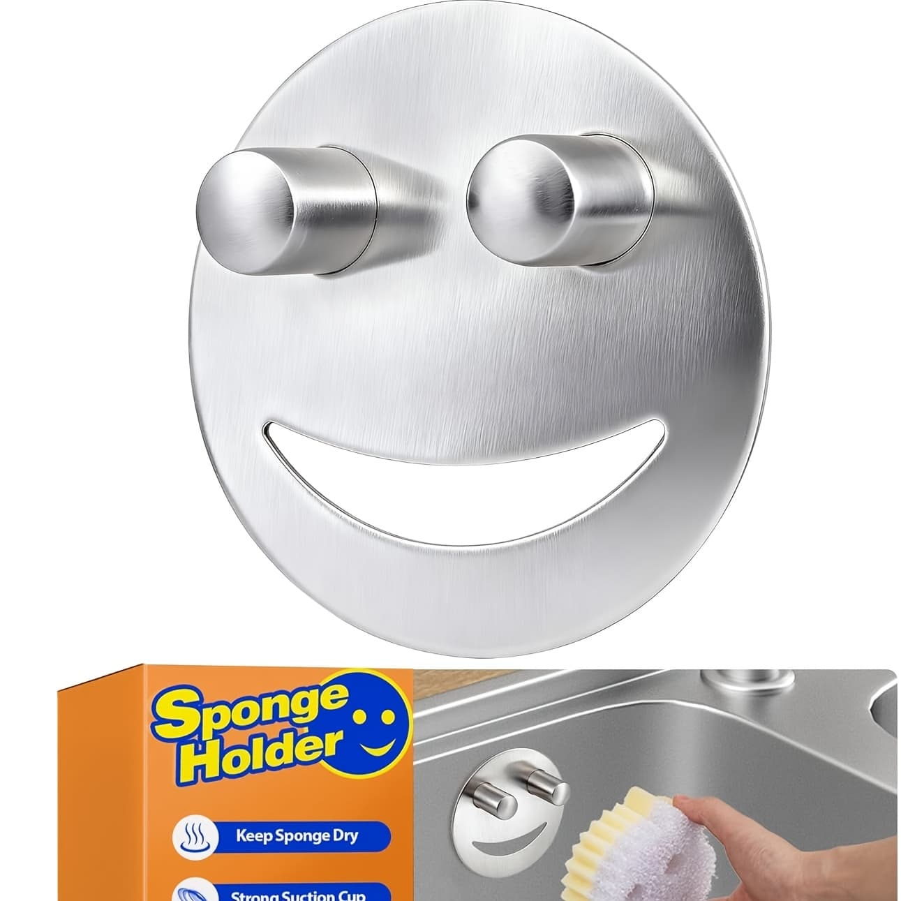 TEMU Stainless Steel Sponge Holder For Scrub Daddy Mommy Sponge, Bathroom Kitchen Sink Caddy Organizer Storage With Suction Cup, Dishwasher Safe, Keep Sponge Dry, Silvery, 1-pack