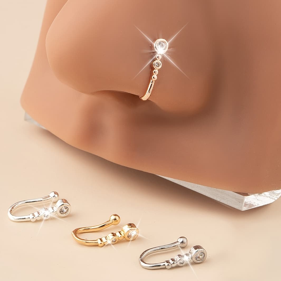 TEMU 4pcs Set U-shaped No-piercing Nose Clip Nose Ring Men's Personality Charm Fake Nose Stud With Copper Inlay And Sparkling Synthetic Zirconia Gift For