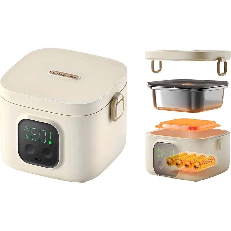 TEMU Cordless Lunch Box, Rechargeable 14000mah Battery Powered Heated Lunch Box With Function, 27oz Portable Food Warmer Self Heating Bowl On The Go