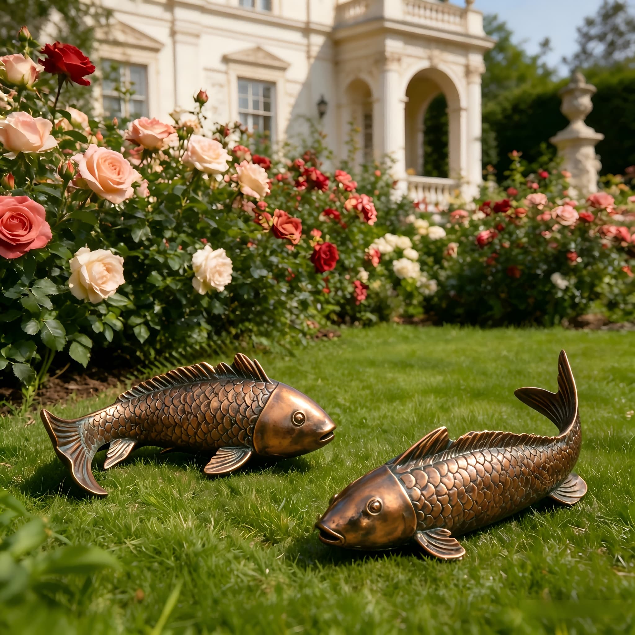 TEMU Koi Statues Set Of 2, Outdoor In The Dark Shui Decor, Copper Koi Ornaments, Chinese Wealth Symbol Gift For Backyard Home Art