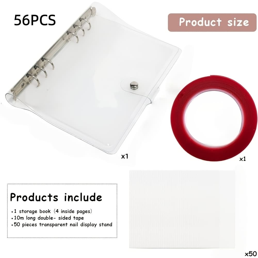 TEMU 56pcs Large Clear Press On Nails Storage Tools, Empty Press On Nails Packaging Box Set With Double-sided Adhesive Tape And Arcylic Nail Display Stand Used To Personal Items (large 1)