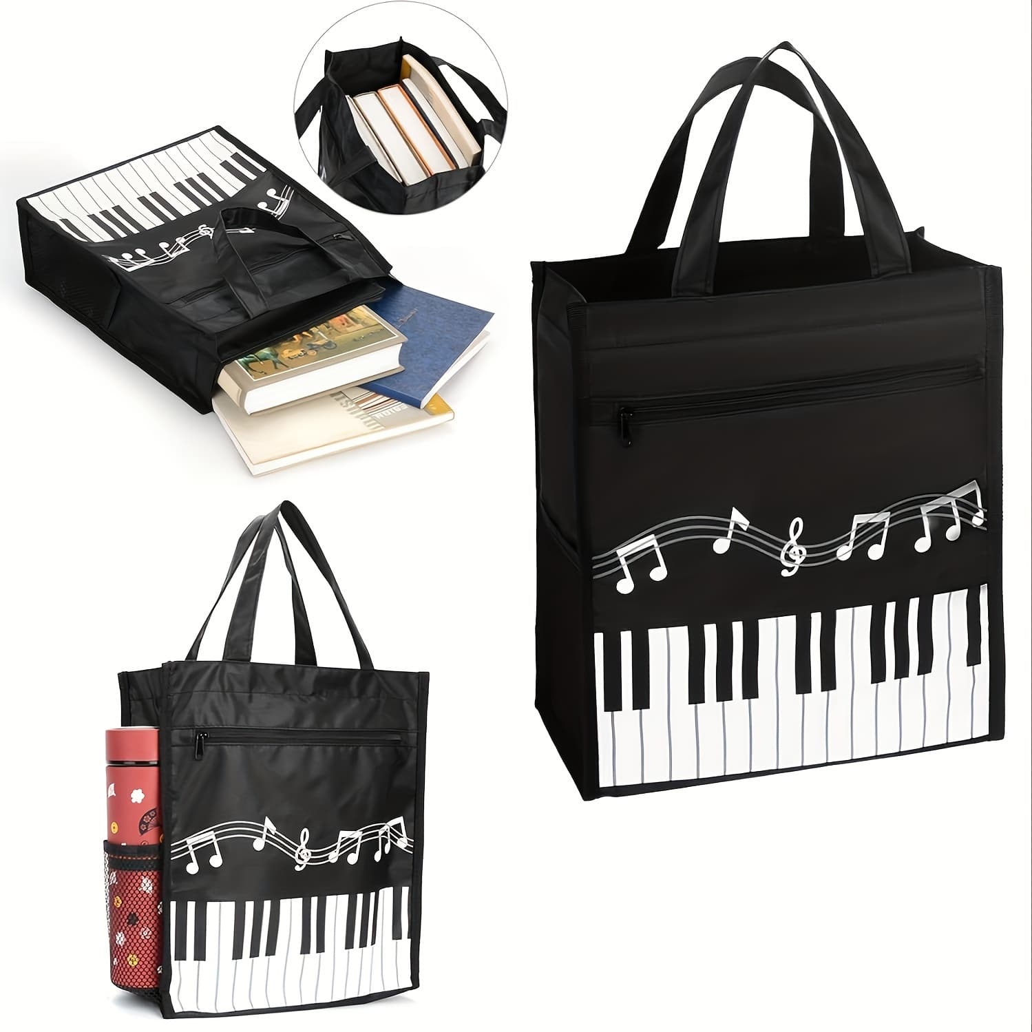 TEMU Piano Keys Handbag, Piano Keys Music Oxford Cloth Handbag Shoulder Tote Shopping Bag Gift