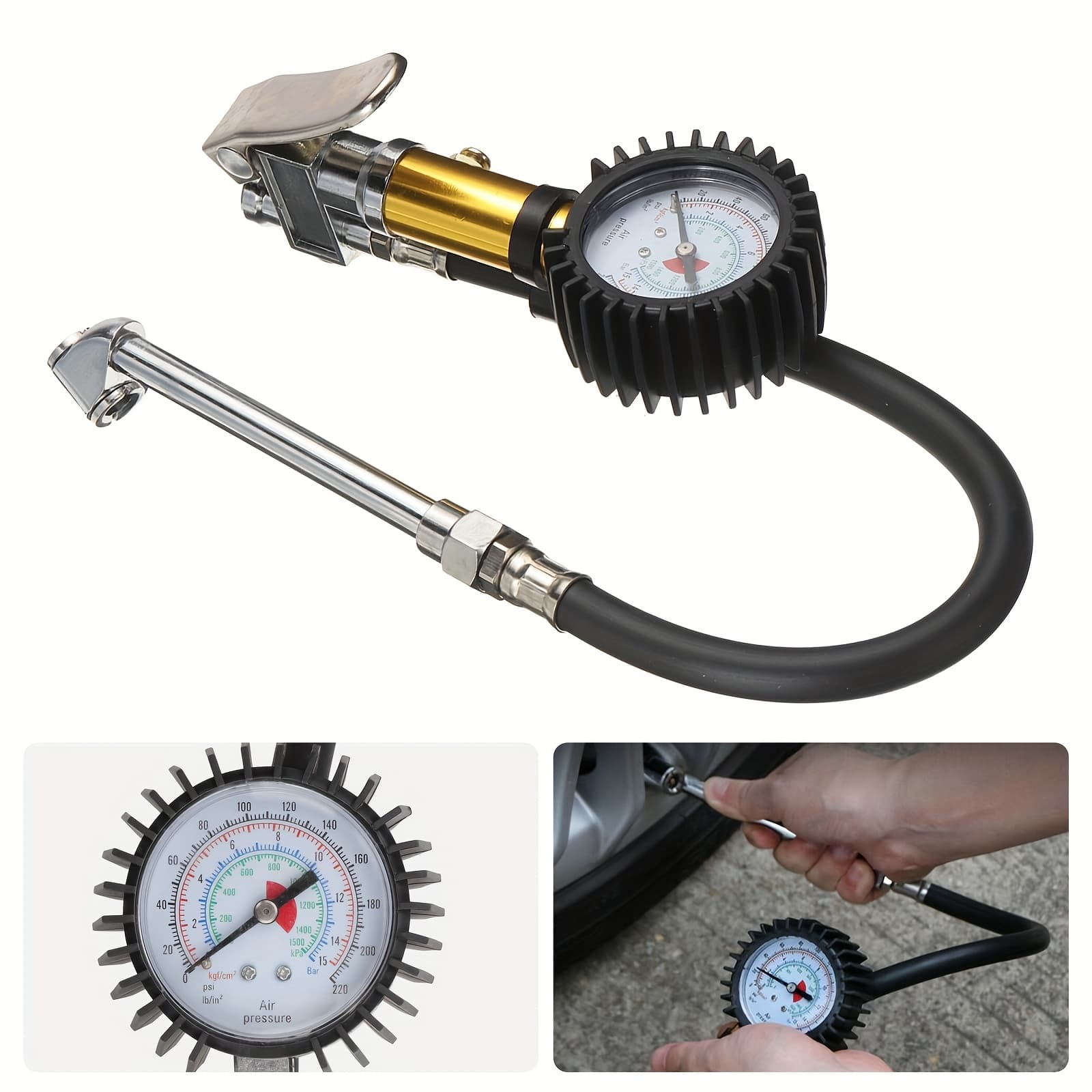 TEMU Dual Tire Inflator, 10-220 Psi 1/4" Fnpt Tire Inflator Gauge, For Cars, Trucks & Suvs, Suitable For And Home Use