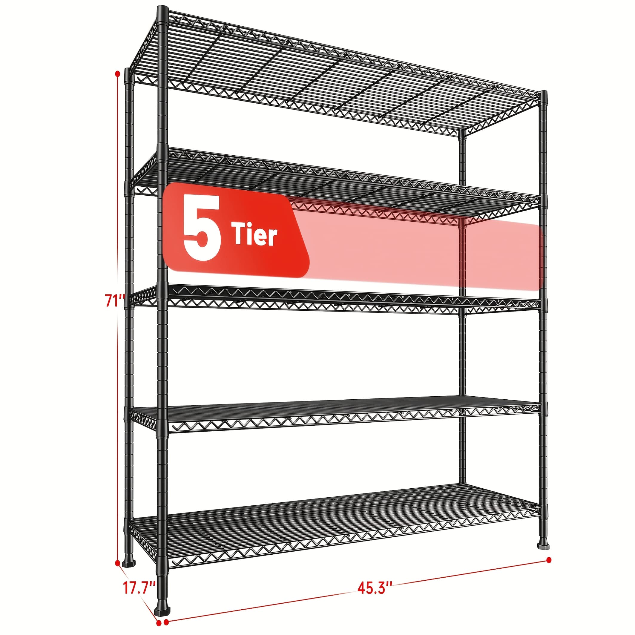TEMU Reibil 45" W Metal Shelving Tier Storage Shelves Adjustable Wire Shelving Metal Shelf Pantry Shelves Wire Rack For Kitchen Room Garage 45" W X 18" D X 71 H, Black, Standing Shelf
