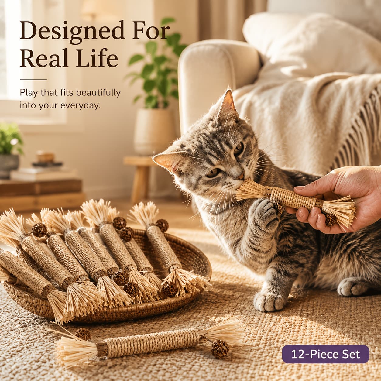 TEMU 12pcs Cat Dental Toys Mint Chew Sticks, Grape Flavor Teeth Cleaning Sticks For Kittens And Adult Cats, Indoor Play Oral Care& Mental Stimulation Toys