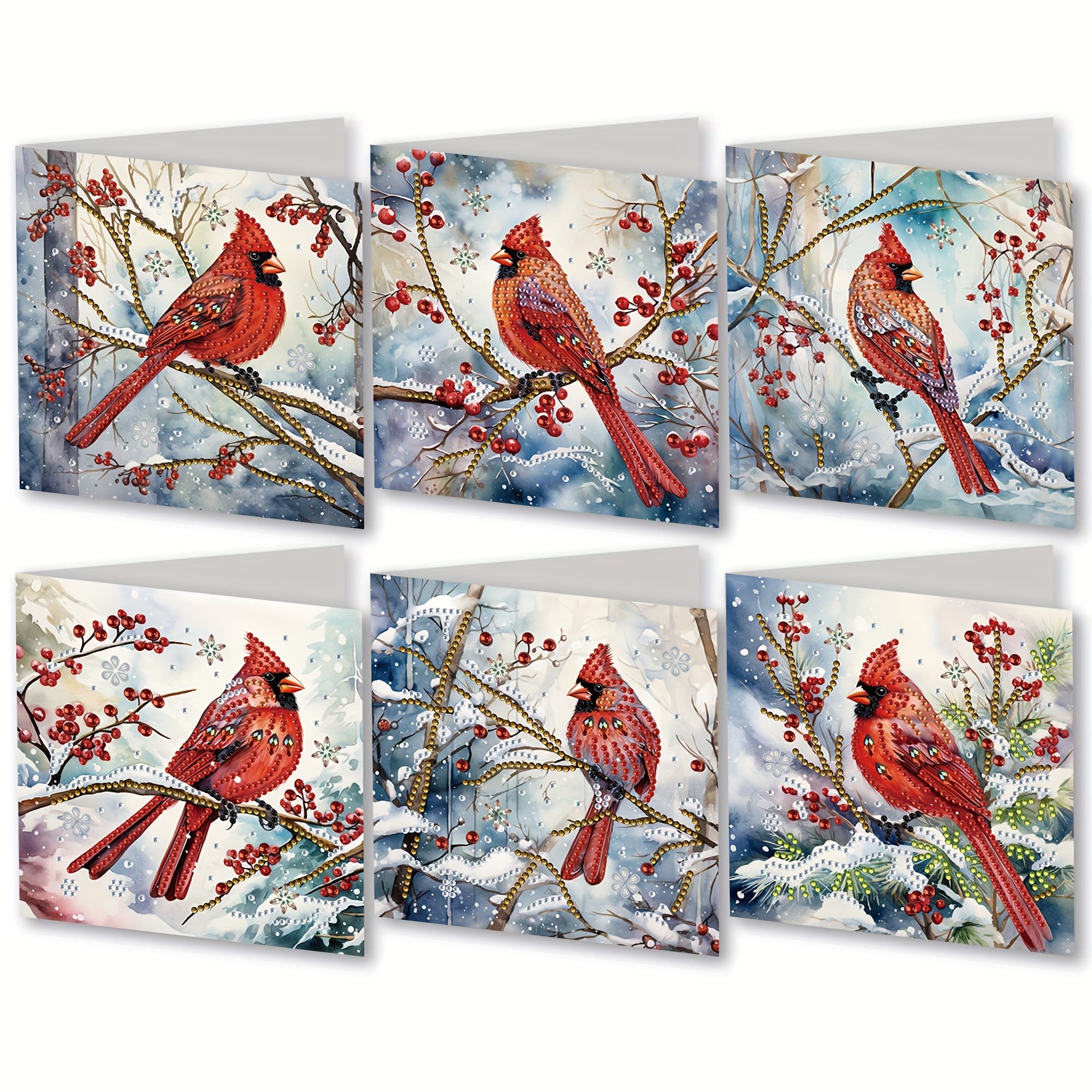TEMU 6pcs Diamond Painting Kit With Red Bird On Branch Pattern Greeting Cards Beautiful Wishes For Elders, Family, , Etc. And Imagination Release Diy Handmade Gifts Happy Birthday Party Cards