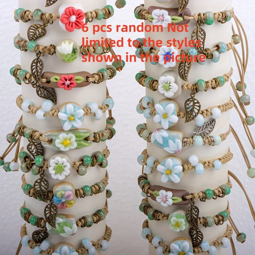 TEMU 6pcs Bohemian Style Adjustable Ceramic Bracelet, Accessories, Daily Accessory Gift Giveaway [color Random]