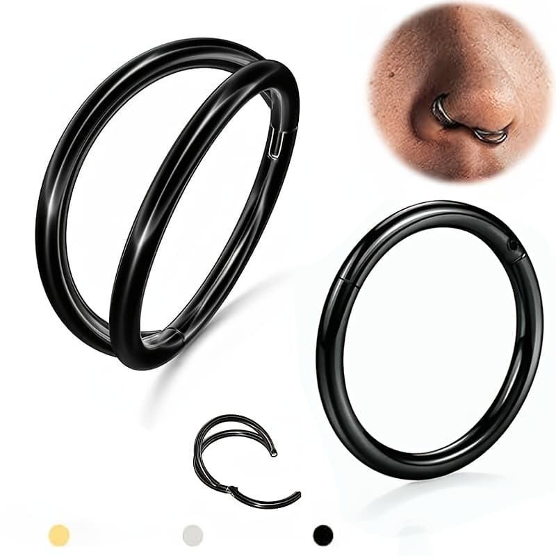 TEMU 2pcs Fashion 16g Double Hoop Nose Ring, Stainless Steel Glossy Nose Piercing Jewelry, Sexy Minimalist Style, Suitable For Daily Party Banquet Wear Valentine's Day Gift