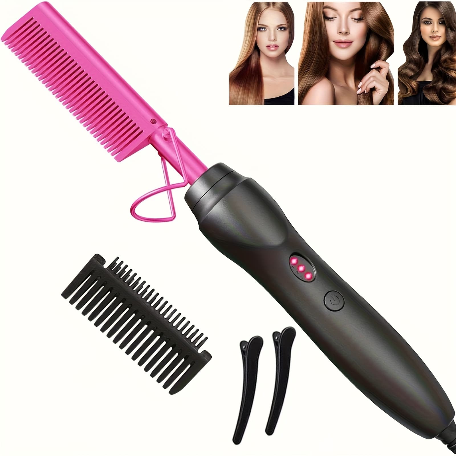 TEMU Hot Comb Hair Straightener Portable Ceramic Curler, Comb Heat Press / Straight Hair Styling Brush For Hair Beard Wig Wet And Dry Hair Styling Tools