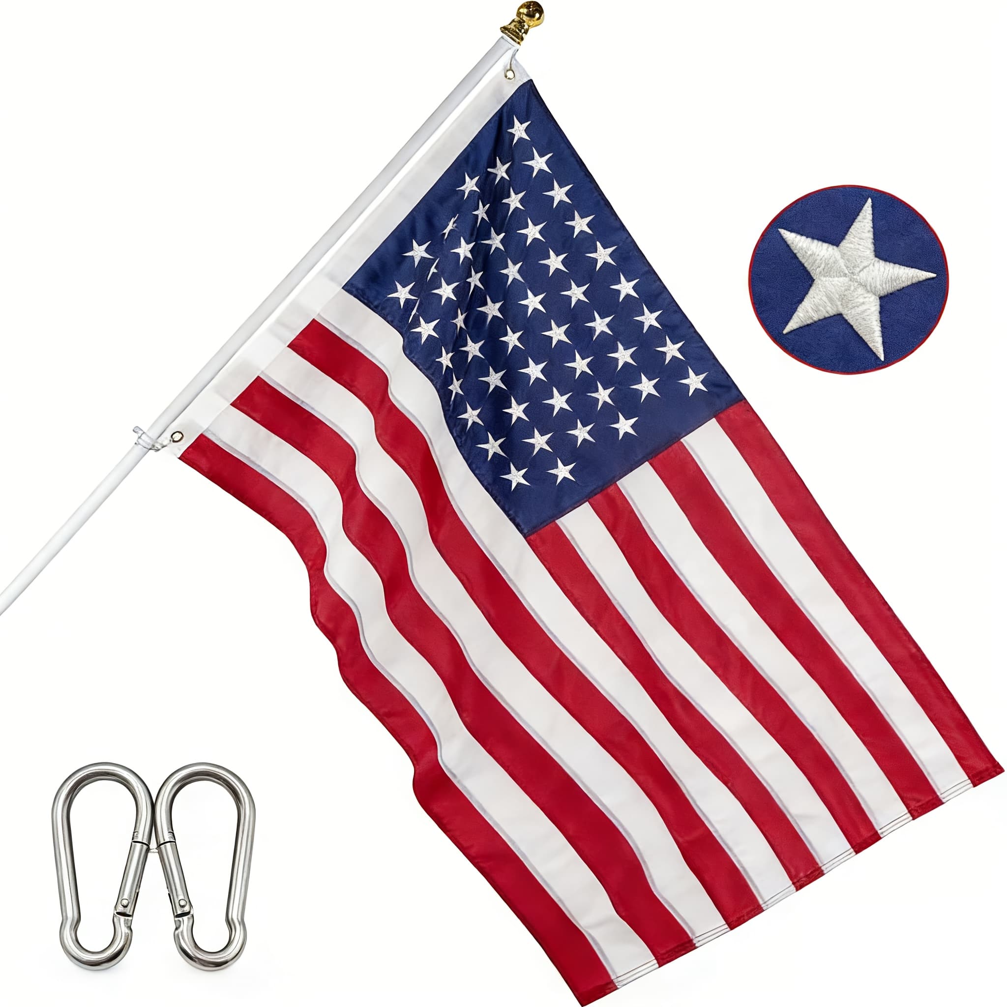 TEMU 3x5 Feet American Flag | 210d/420d Heavy Duty Nylon, Fade Resistant And, With Embroidered Stars, Sewn Stripes, Brass Grommets, 304 Stainless Steel Hooks - Sotopoo