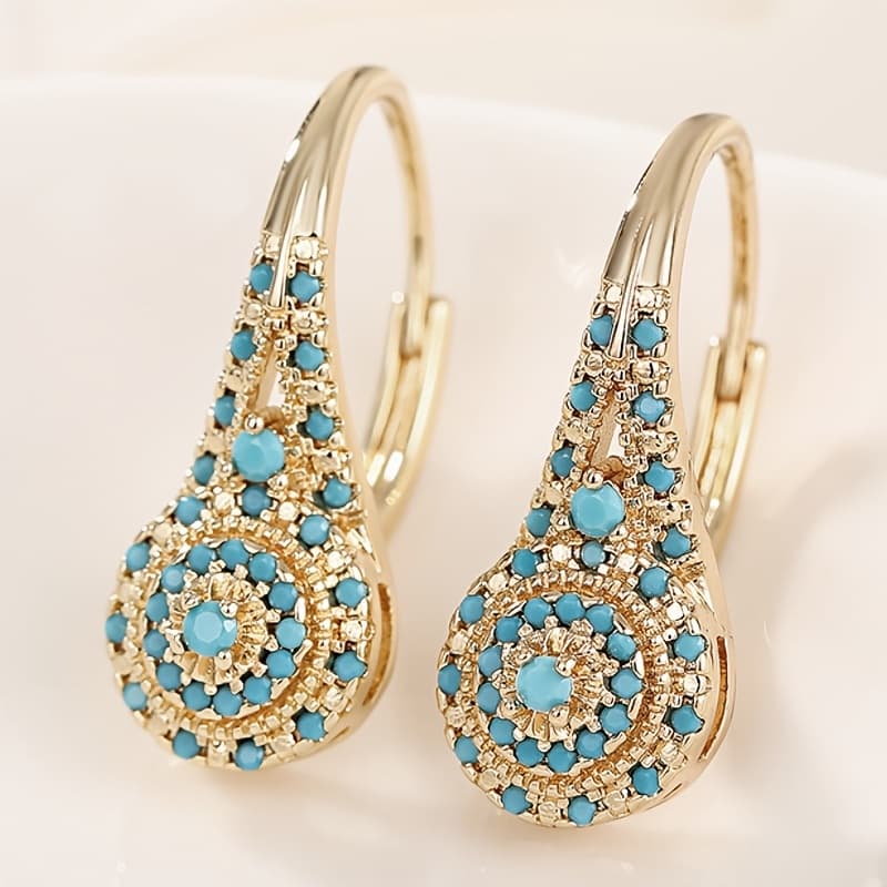 TEMU 1 Pair Readkiss Women's Kc Hoop Earrings With Synthetic Turquoise Stone - Wedding & Banquet Jewelry, December Birthstone Gift, Inlay Circle Earrings For Daily Wear & Special Occasions ()