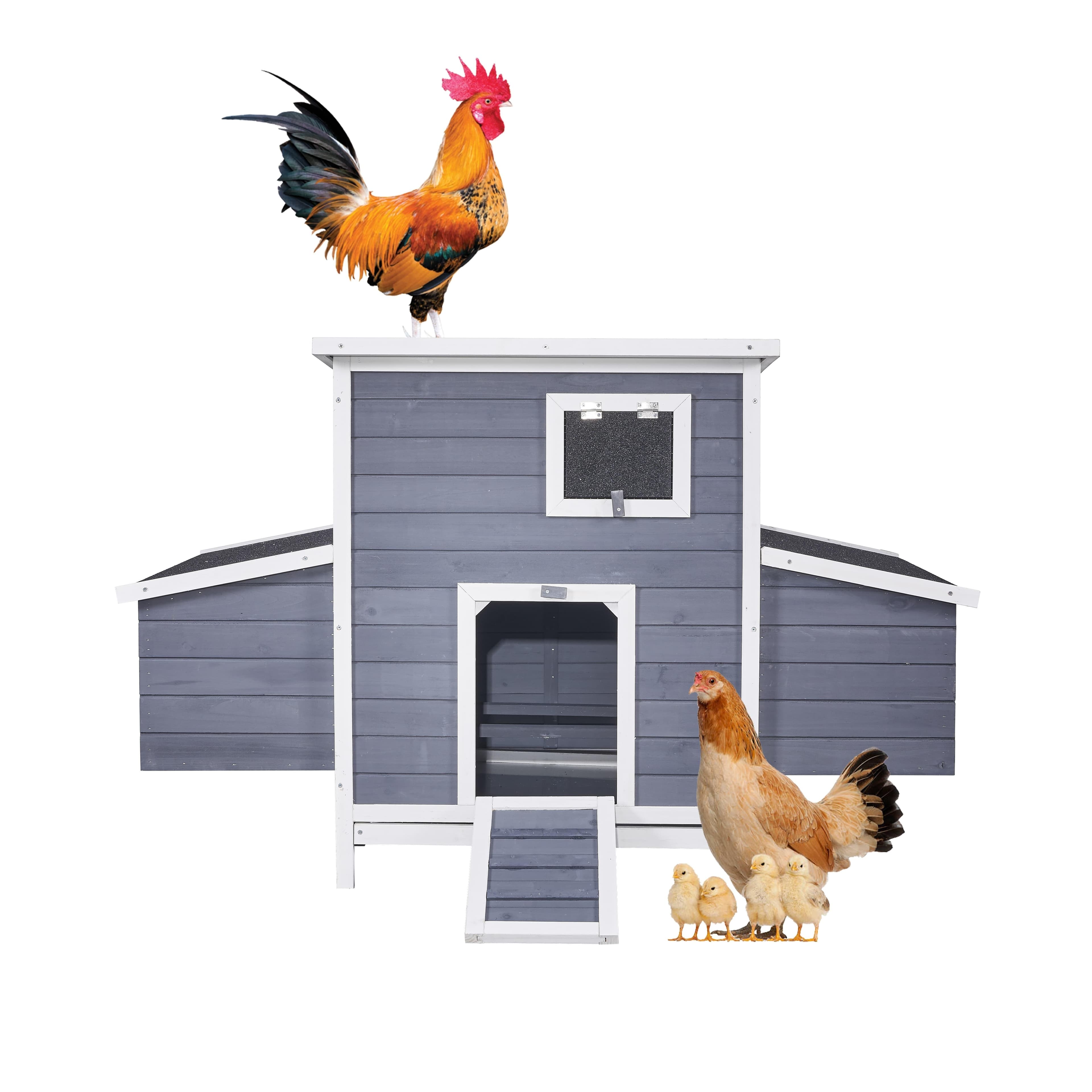 TEMU 59'' Large Chicken Cage For 4-6 Chickens, Wooden Chicken House With Large Nest Box, Outdoor Poultry Cage Rabbit Cage With Ramp And Ventilation Window, 59'' Long * 33.5'' Wide * 38.6'' High