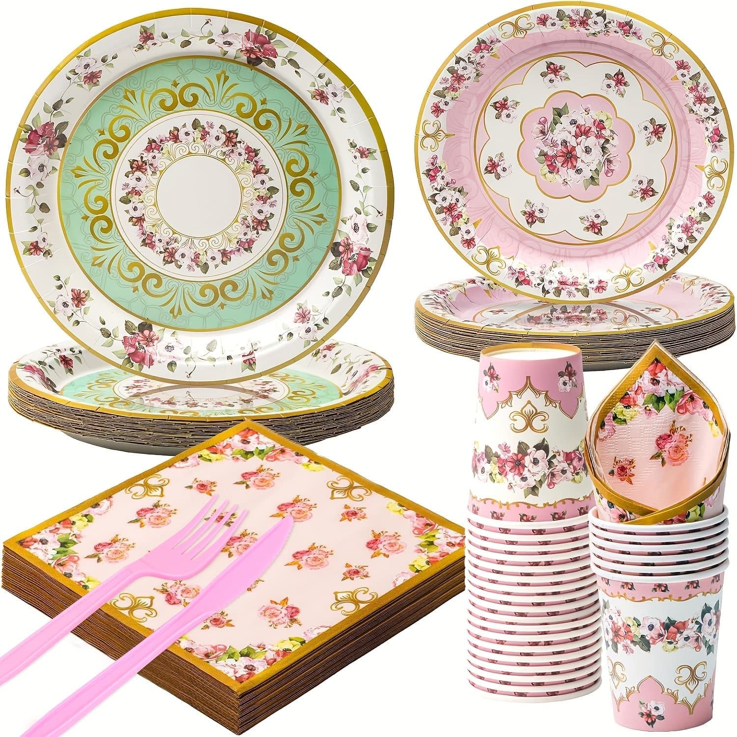 TEMU 120pcs Retro Tableware Set, Thickened Heavy-duty Paper Plates, Suitable For , Birthday Parties, Weddings, Garden Parties & Baby Showers, Serves 20 Guests