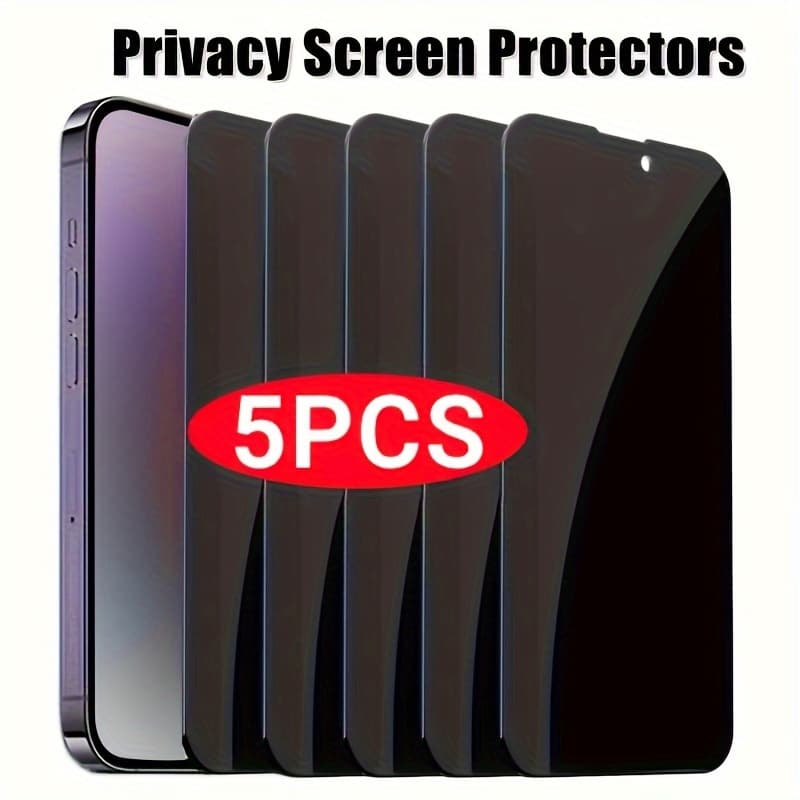 TEMU 5pcs Privacy Screen Protectors For Iphone 17 16 15 14 13 12 11 Pro Max 17 Air 16e 14 15 Plus 13 12 Mini - Tempered Glass, Anti-spy, Scratch-resistant, Tempered Glass Anti-spy, Phone Protector