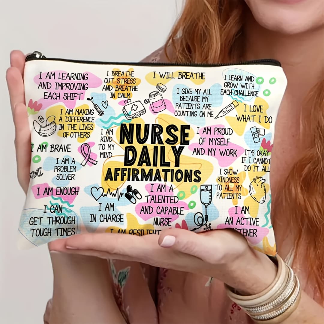 TEMU 1pc Nurse Makeup Bag, Nurse Daily Affirmations, Mental Health Gift, Gift, Motivational Gift, A Gift For A Female Mother, Teacher, Nurse, Birthday, Friendship, , Day, Travel, Toiletry Bag