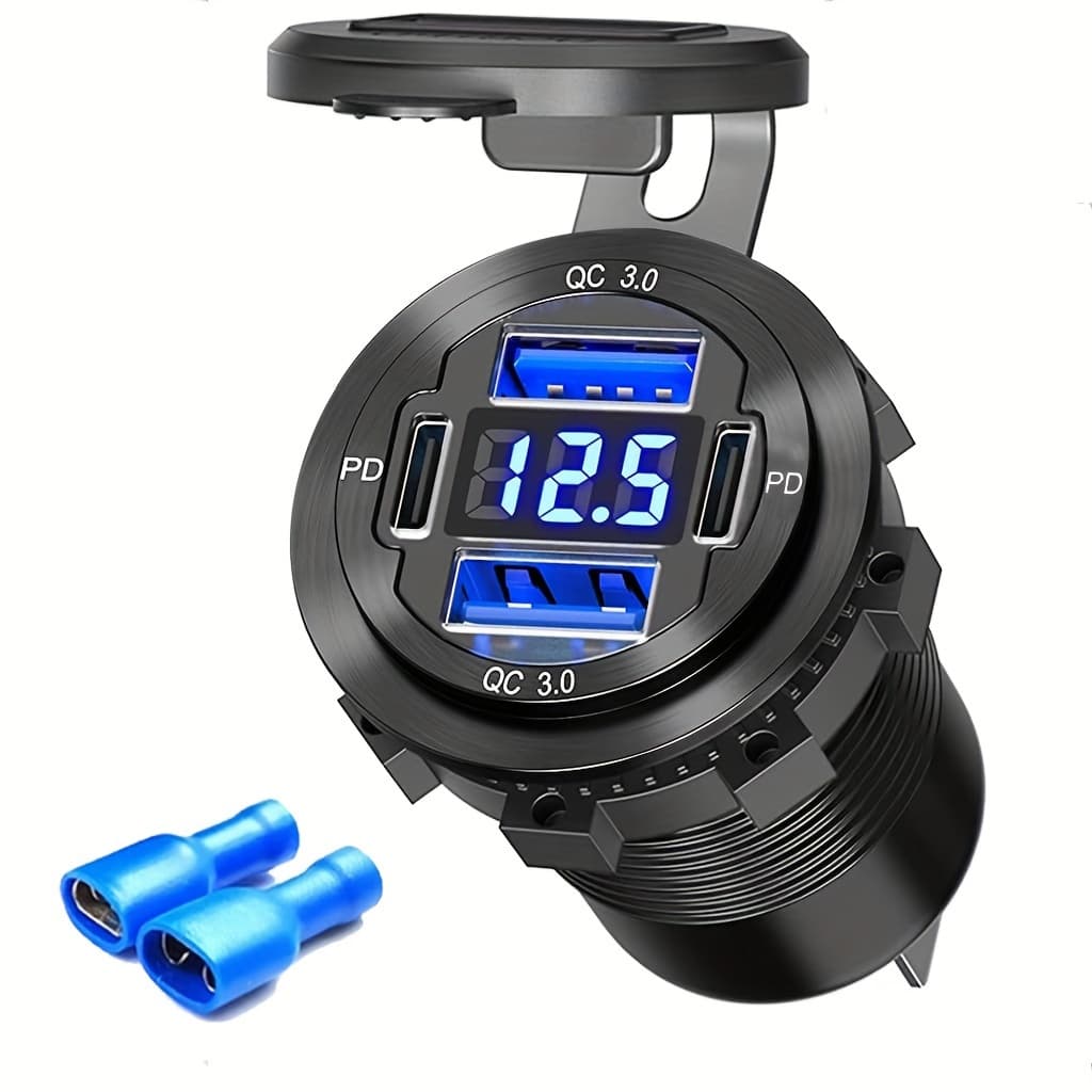TEMU Socket Pd Type C, Qc3.0 Dual Usb Charger And Dual Pd 12v Usb Charger, 12v/24v Socket With Led Voltage Display For Motorcycle Marine Boat Rv Atv.