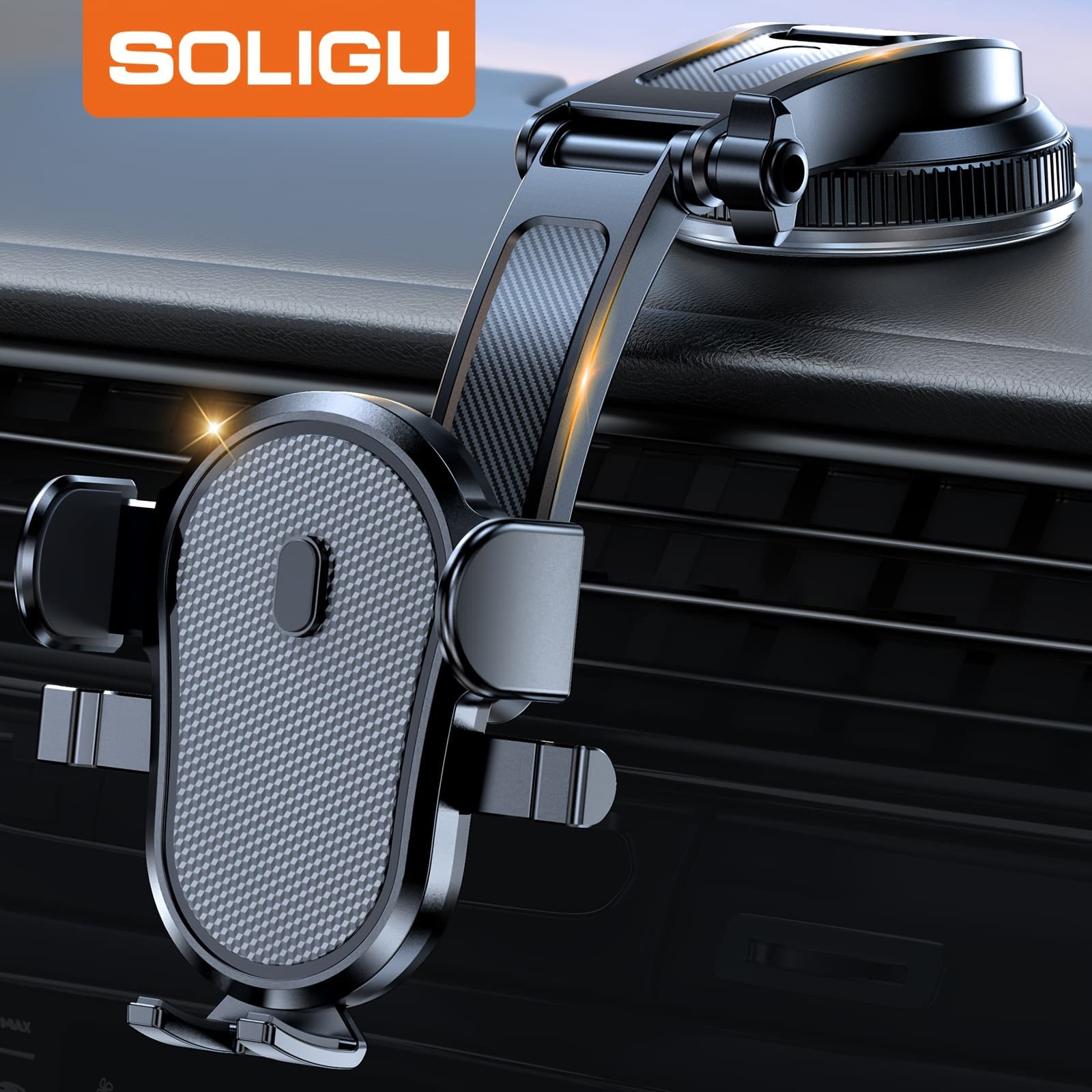 TEMU Soligu Car Phone Mount, Adjustable Mobile Holder, Suction Cup Design Compatible With For Iphone, , And All Smartphones