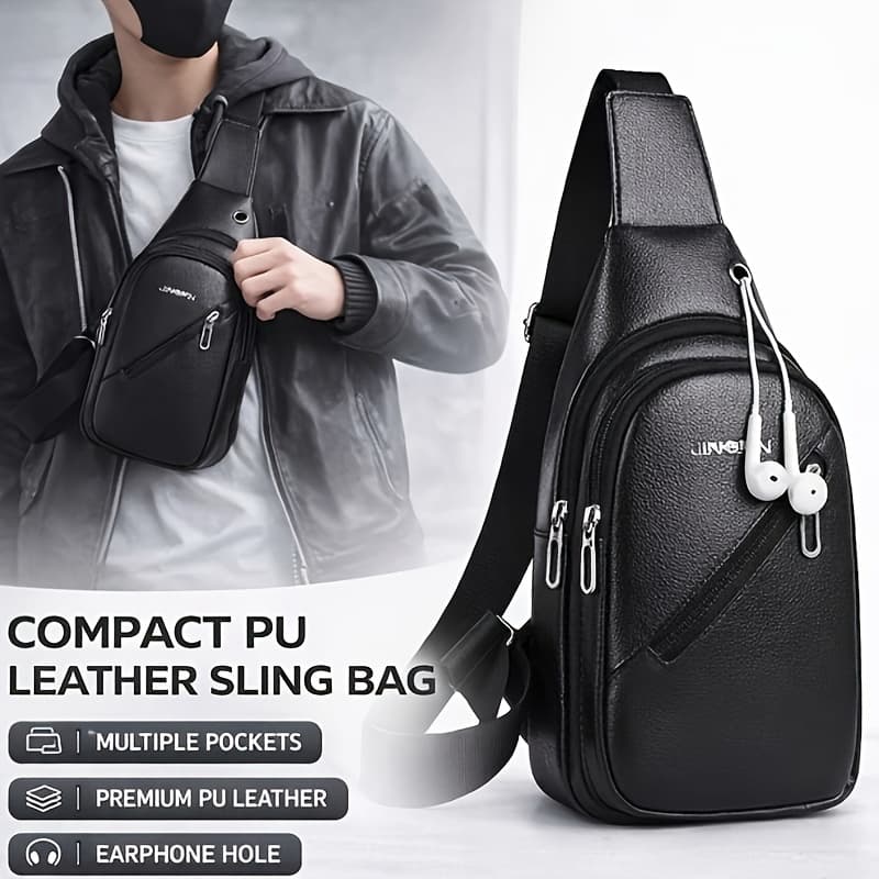 TEMU Men's Sling Bag - Multi-pocket Crossbody Chest Pack For Casual Travel, Brown Textured Design With Adjustable Strap And Secure Zipper Closures, Casual Chest Bag | Versatile Crossbody | Bag