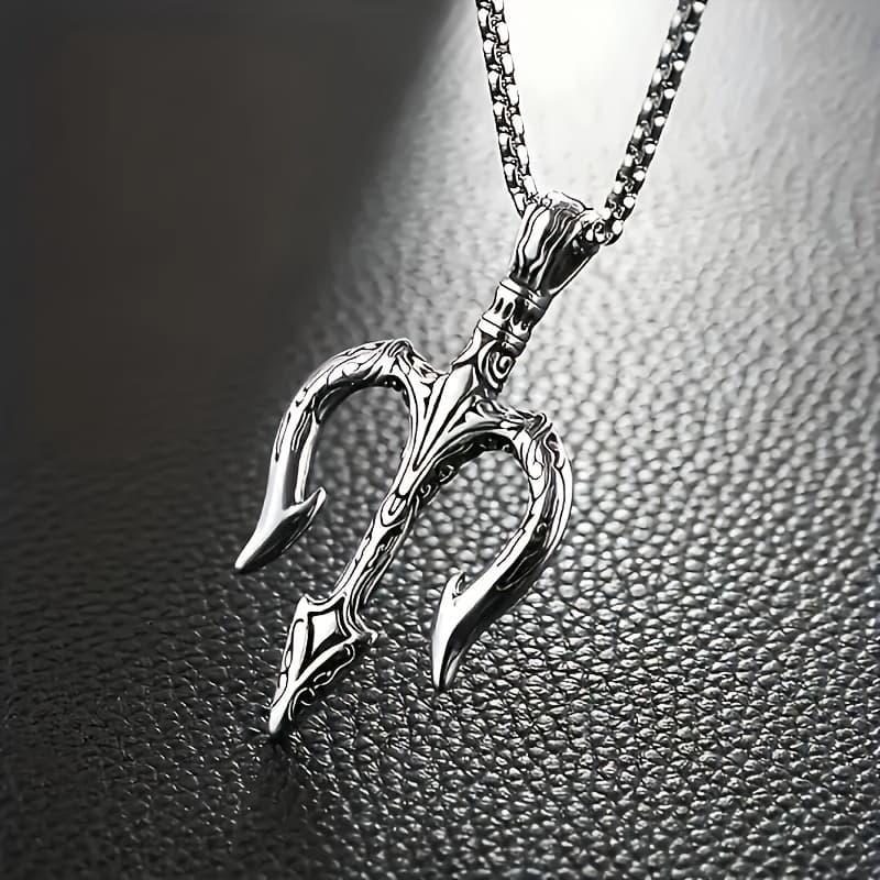 TEMU Vintage Poseidon Pendant Necklace - Ancient Greek Mythology Sailor Alloy Jewelry, Minimalist Everyday & Party Wear, Power & Protection Amulet Gift For Women