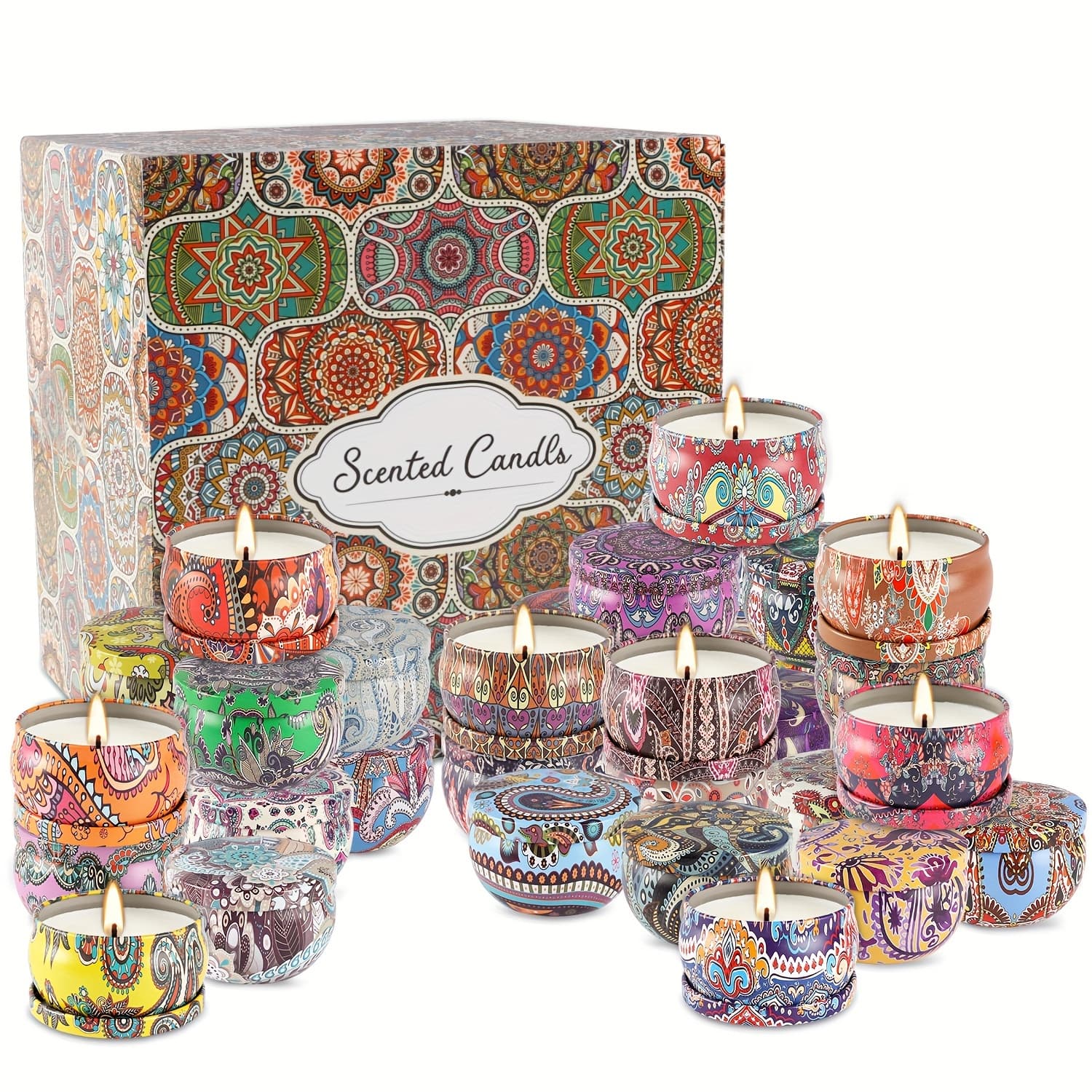 TEMU 36 Pack Scented Candle Gift Set Women's Scented Candle Decorative Soy Wax Can Portable Travel Candle Yoga Valentine's Day Birthday Gift Suit For Father's Day.