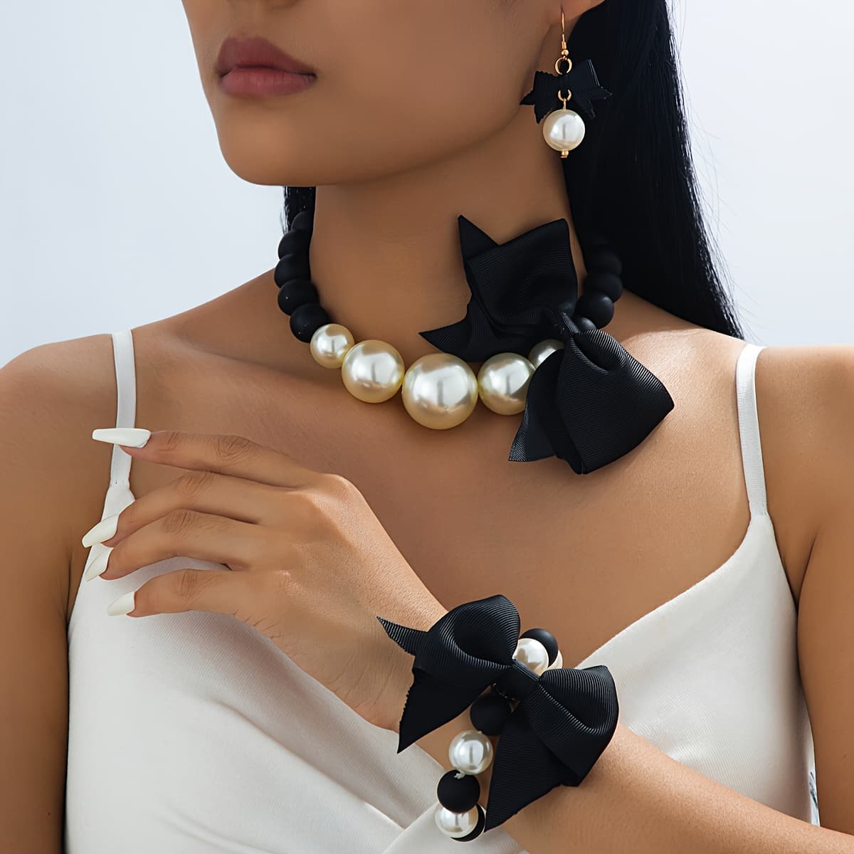 TEMU 3pcs Handmade Bow Beaded Jewelry Set: Stylish, Elegant, Cute, And Sweet Gothic Bohemian Style Necklace, Bracelet, And Earrings For Daily Wear, Parties, And Holidays