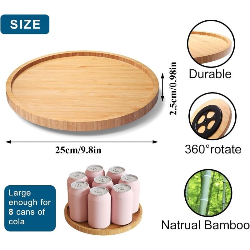 TEMU 9-inch Non-slip Lazy Susan Organizer - Spinning Spice Rack Featuring A Wooden Turntable, Sturdy And Easy To For Kitchen Cabinets And Countertops