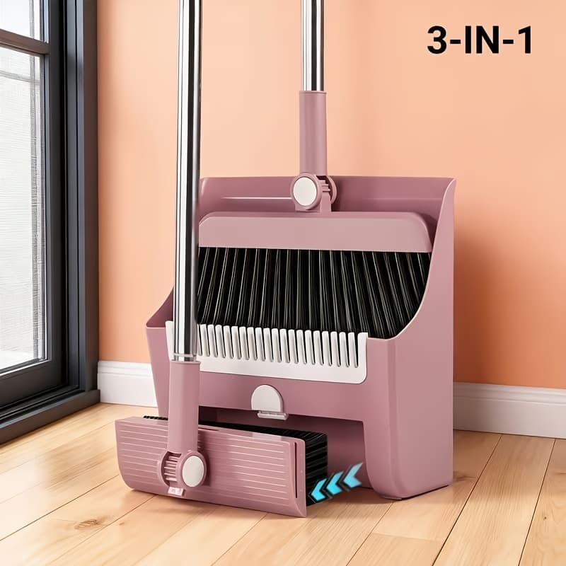 TEMU 3pcs Broom Dustpan Set Combination Of Household Broom Wiper Hair Sweeper God Of Garbage Broom