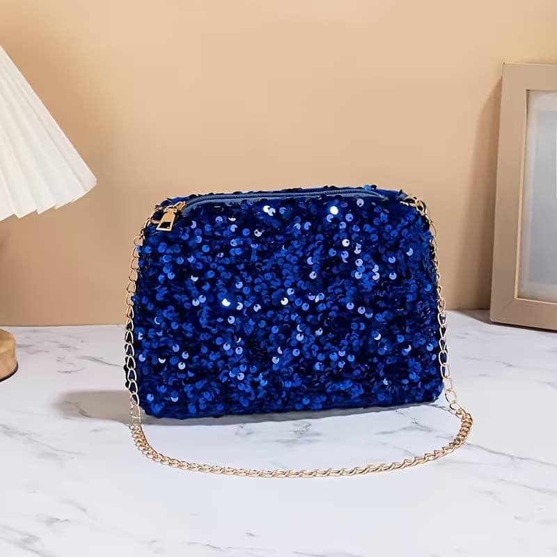 TEMU Sequin Crossbody Bag With Metal Chain Strap - Lightweight Handbag Suitable For Parties, Vacations, Daily Use, Zipper Closure & Out Bag, For Teenager