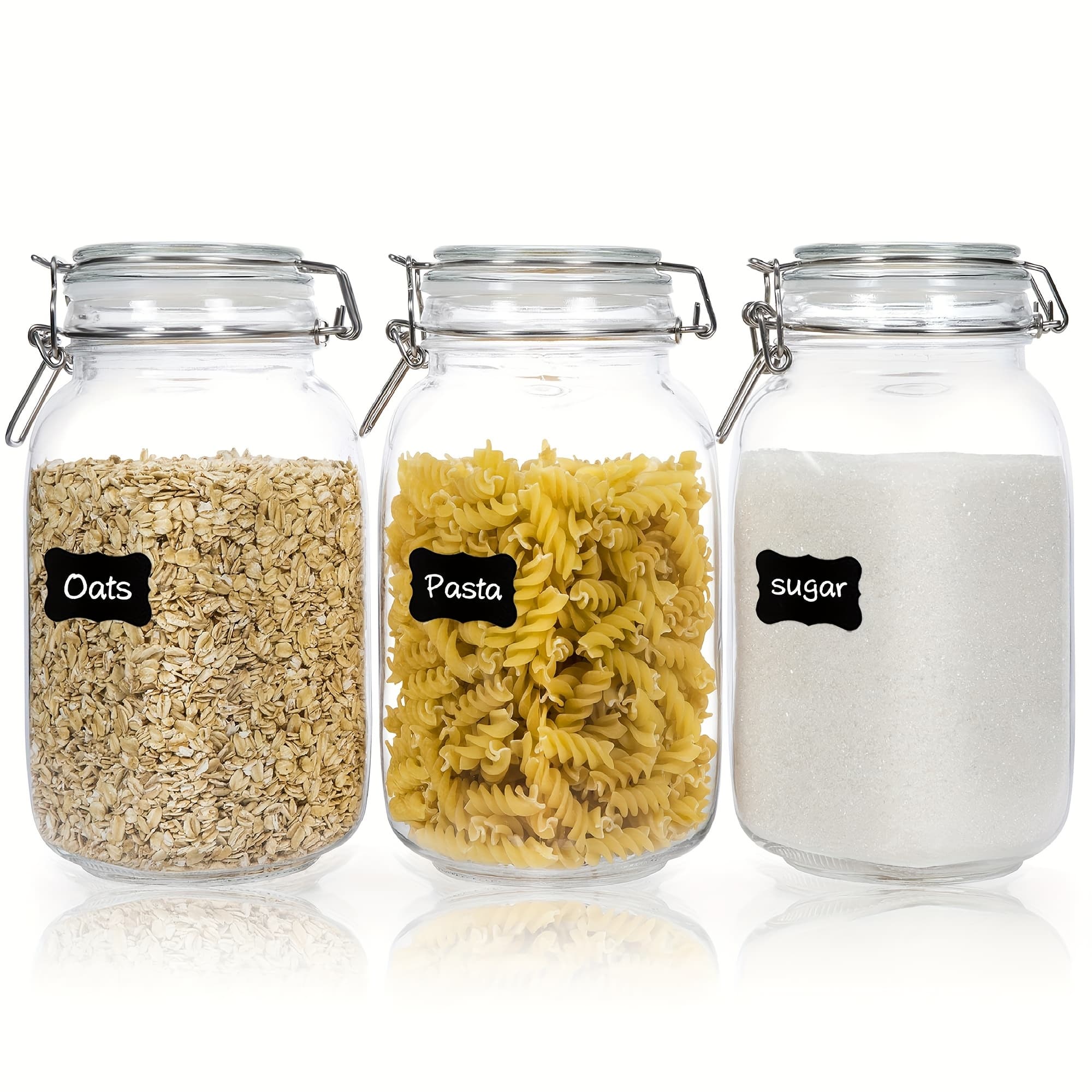 TEMU 50oz Airtight Glass Jars With Lids, 3pcs Food Storage Canister For Kitchen & Pantry Organization, Square Mason Jar Containers For Storing Sugar, Flour, Cereal, Coffee,