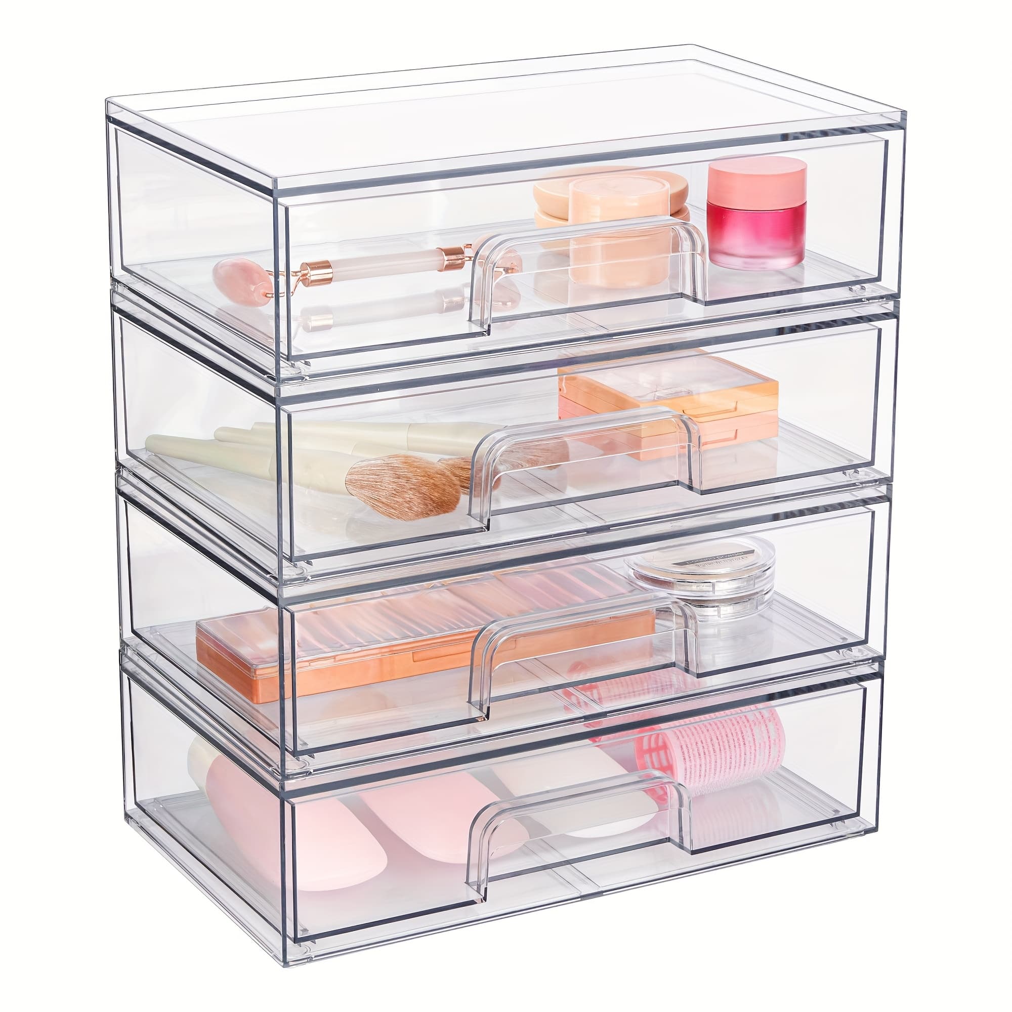 TEMU 12.1inch Weight Clear Stackable Storage Drawers, 4 Pack Acrylic Plastic Organizers Bins For Makeup Palettes, Cosmetics, And Beauty Supplies, Ideal For Vanity, Bathroom, Cabinet, Desk Organization
