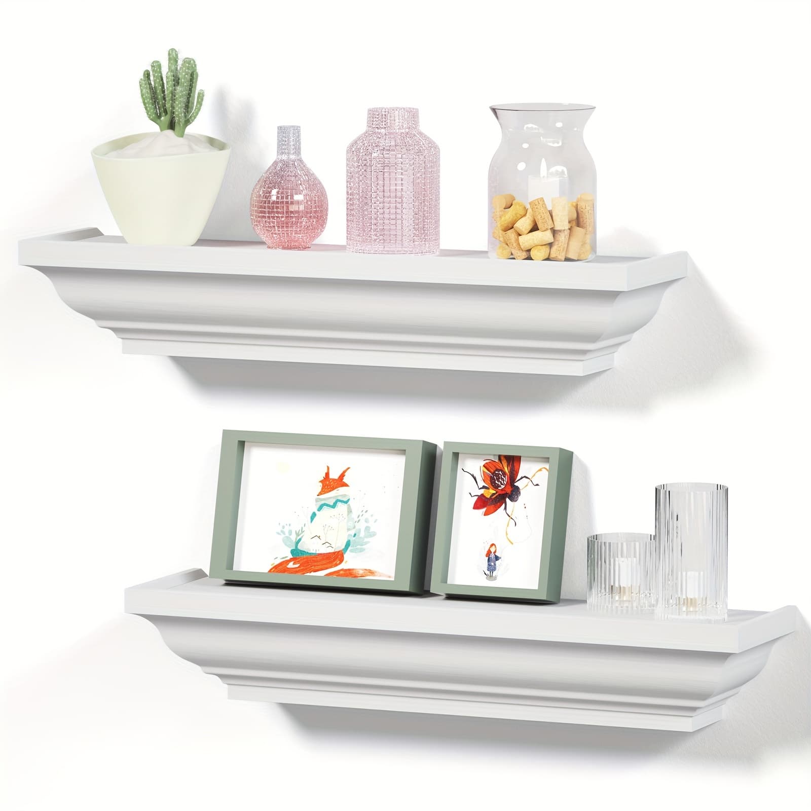 TEMU Floating Shelves White, Wood Shelves Rustic Shelves For Wall Storage, Wall Mounted Shelves For Bedroom Living Room Bathroom, 17 Inch 2pcs, Floating Shelves