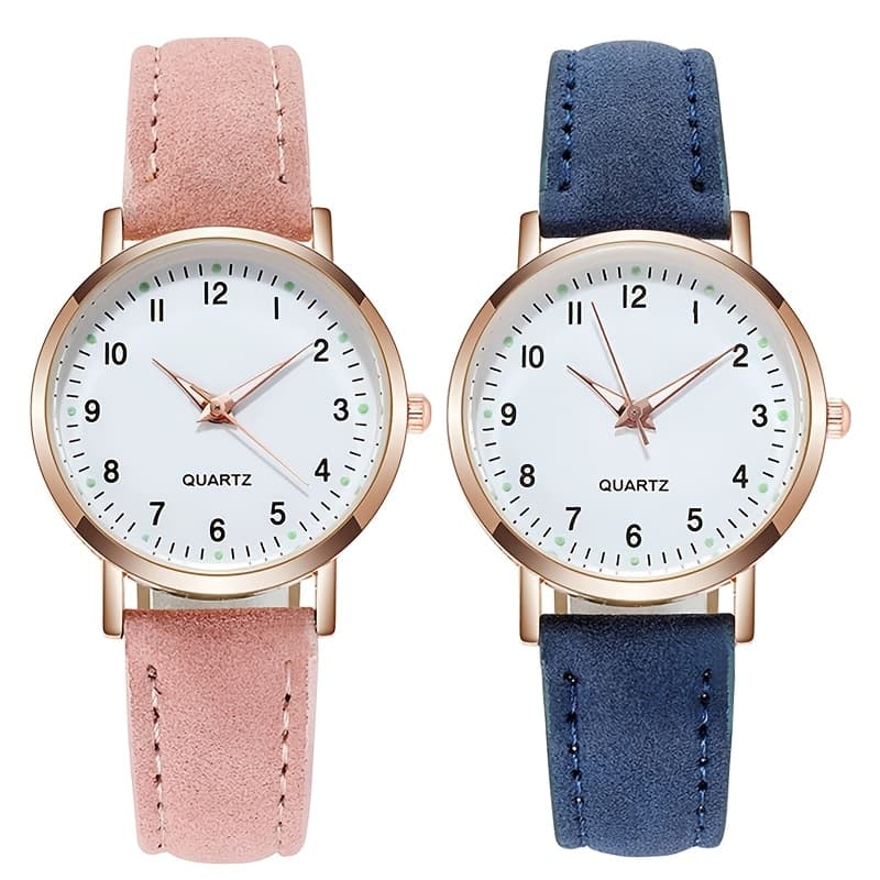 TEMU 2pcs/set Watches, Popular Minimalist Style Women's Watches, Fashionable Pu Leather Strap Quartz Wristwatches