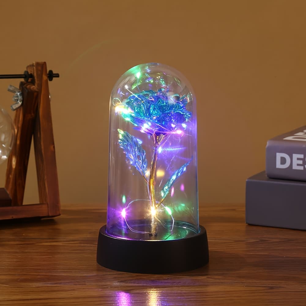 TEMU Colored Color-changing Rose Dome Cover Glow Eternal Flower Home Ornament Decoration Valentine's Day Gift Birthday Gift