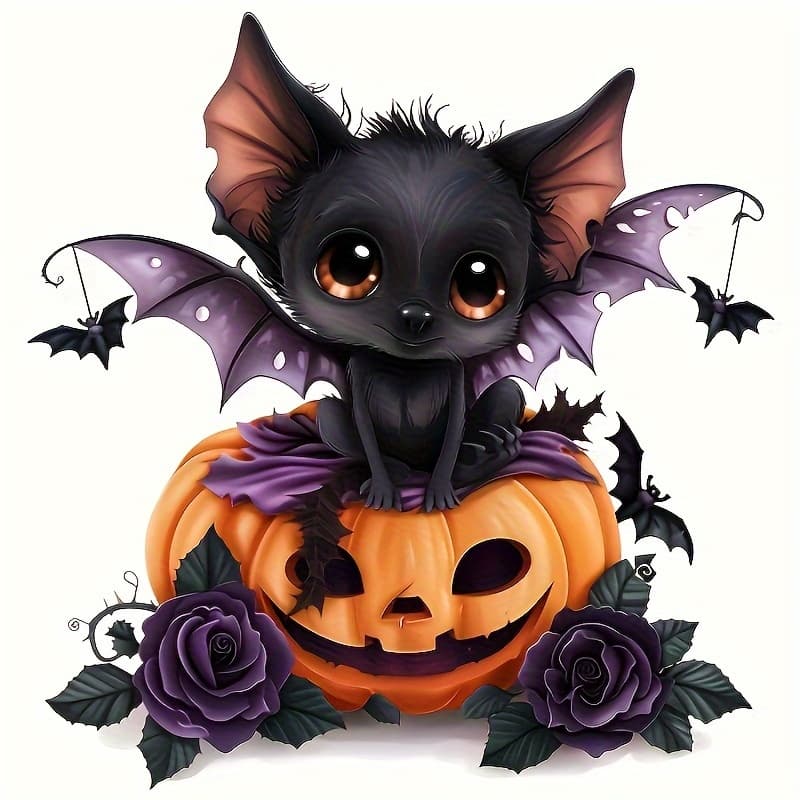 TEMU Halloween Bat And Pumpkin Pvc Decal - Polyvinyl Chloride Sticker Set For Car, Laptop, Home Decor - Bat With Jack-o'-lantern & Roses Design For Gifts And Decoration