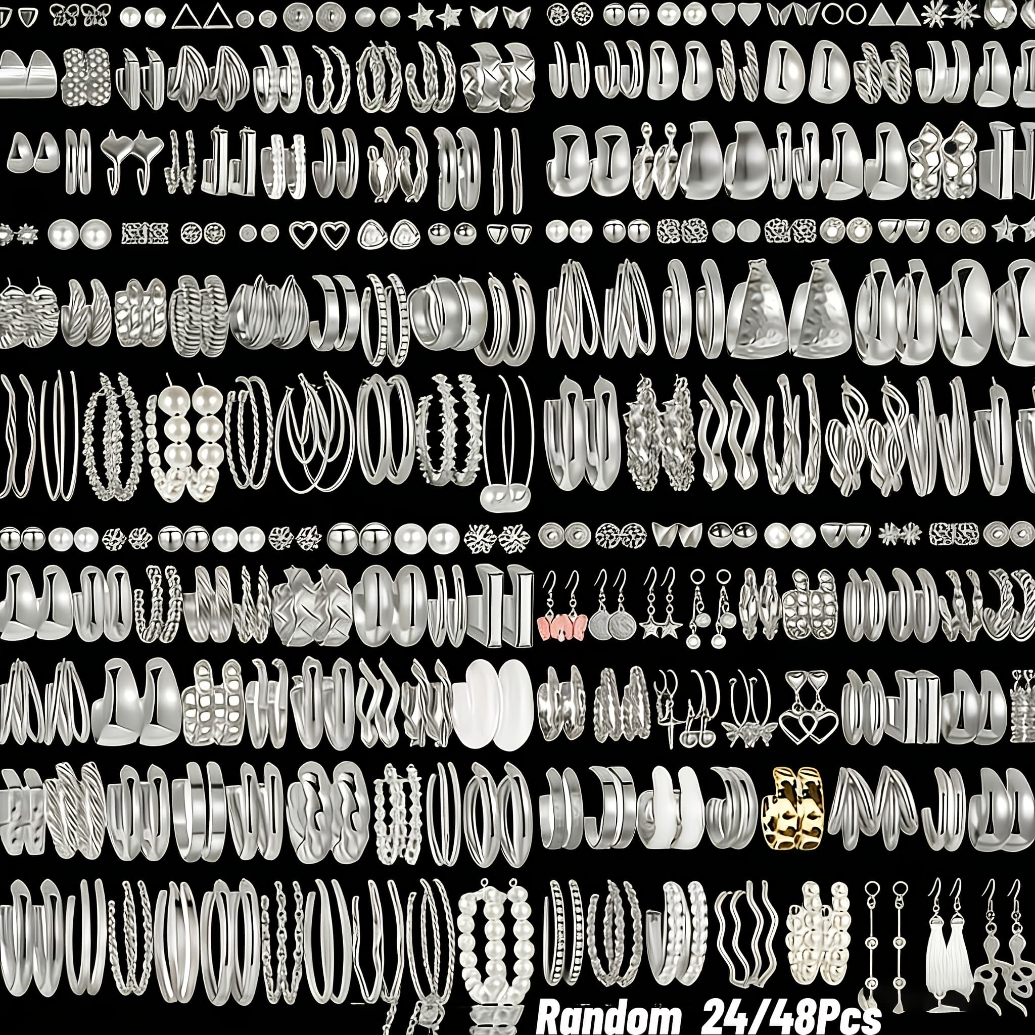 TEMU Random Of 48 Pairs Of Stylish, Minimalist Alloy Earrings, Wear, Holidays, Parties And As Festive Gifts