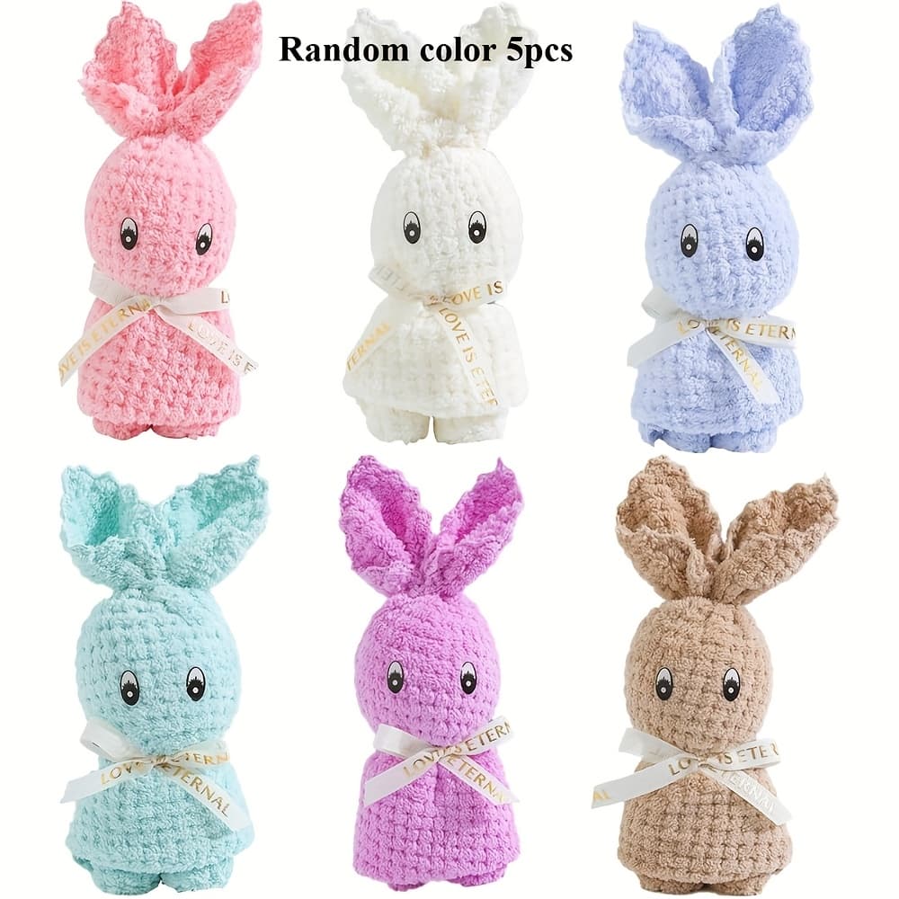 TEMU 5pcs Bunny Hand Towels Gift Cute Rabbit Hand Towels Fleece Kitchen Towels Gift Set For Wedding Birthday Souvenir Gifts (random Color)