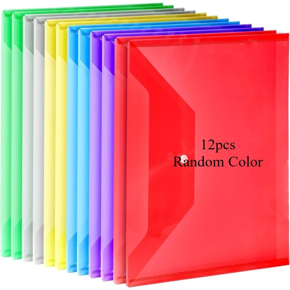 TEMU 12 & 24 A4 Colored Snap Button File Pouches, Plastic Envelopes With Snap Closure, Assorted Colors, Clear Envelope Folders, Reusable File Pouches, Random Colors